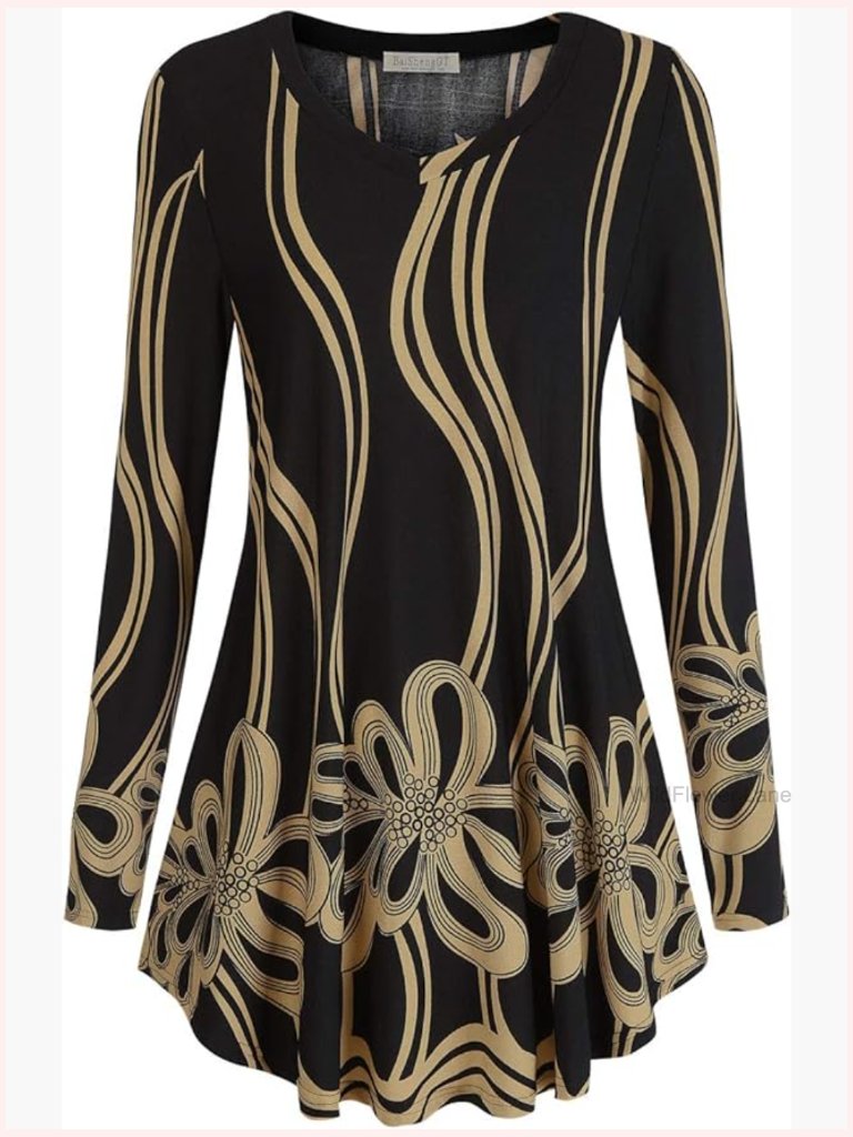 Tunic Top For Leggings Long Sleeve V-Neck Stretch Casual